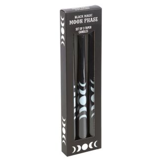 Set of 3 Black Magic Moon Phase Taper Candles 