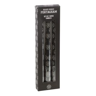 Set of 3 Black Magic Pentagram Taper Candles 