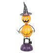 Orange Metal Pumpkin Man Ornament with Witch Hat