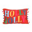 Red Holly Jolly Cushion with Pom Poms